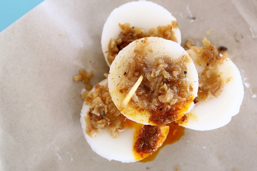 Chwee kueh topped with preserved radish